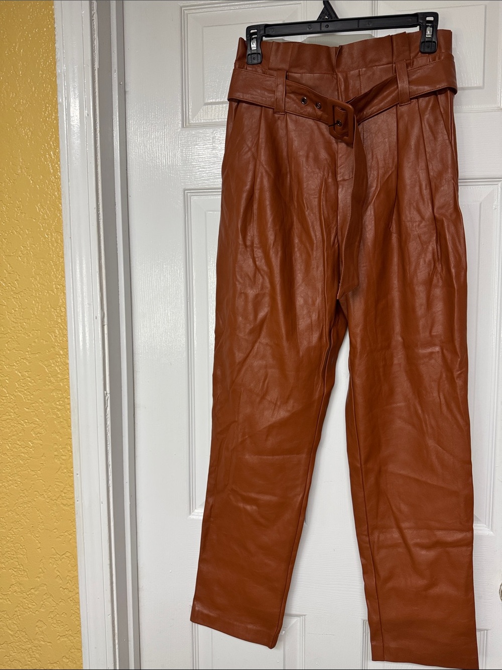 DO+BE Faux Leather Belted Pants - Burnt Orange